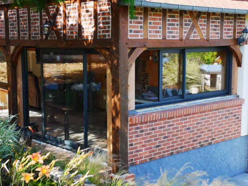 Installation de coulissant aluminium RAL  nouvelle gamme à Jumièges 