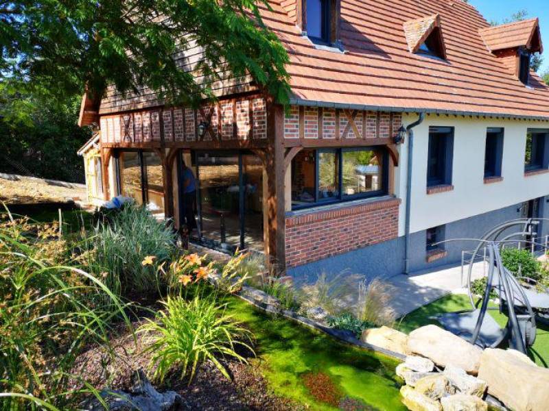 Installation de coulissant aluminium RAL  nouvelle gamme à Jumièges 